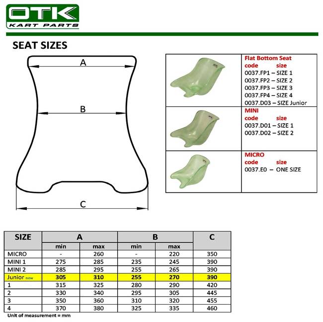 OTK KART SEAT - Flat Bottom